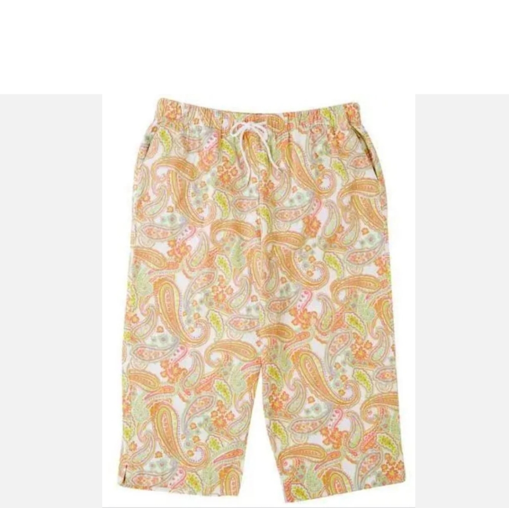 Coral Bay Multicolor Pink Green Colorful Paisley Capris Plus Size 1X